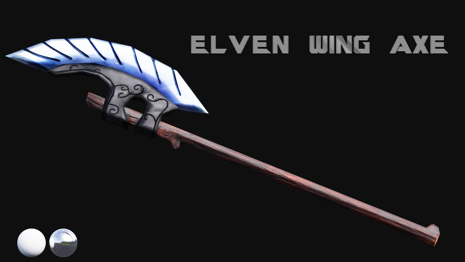 Elven Wing Axe Low-poly 3D model_3