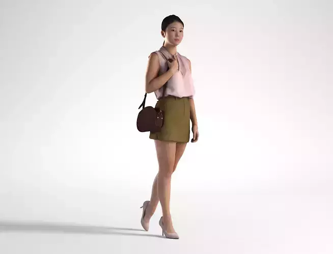 Woman Asian Business Outfit Walking Low poly Kaylie 1143 3D model