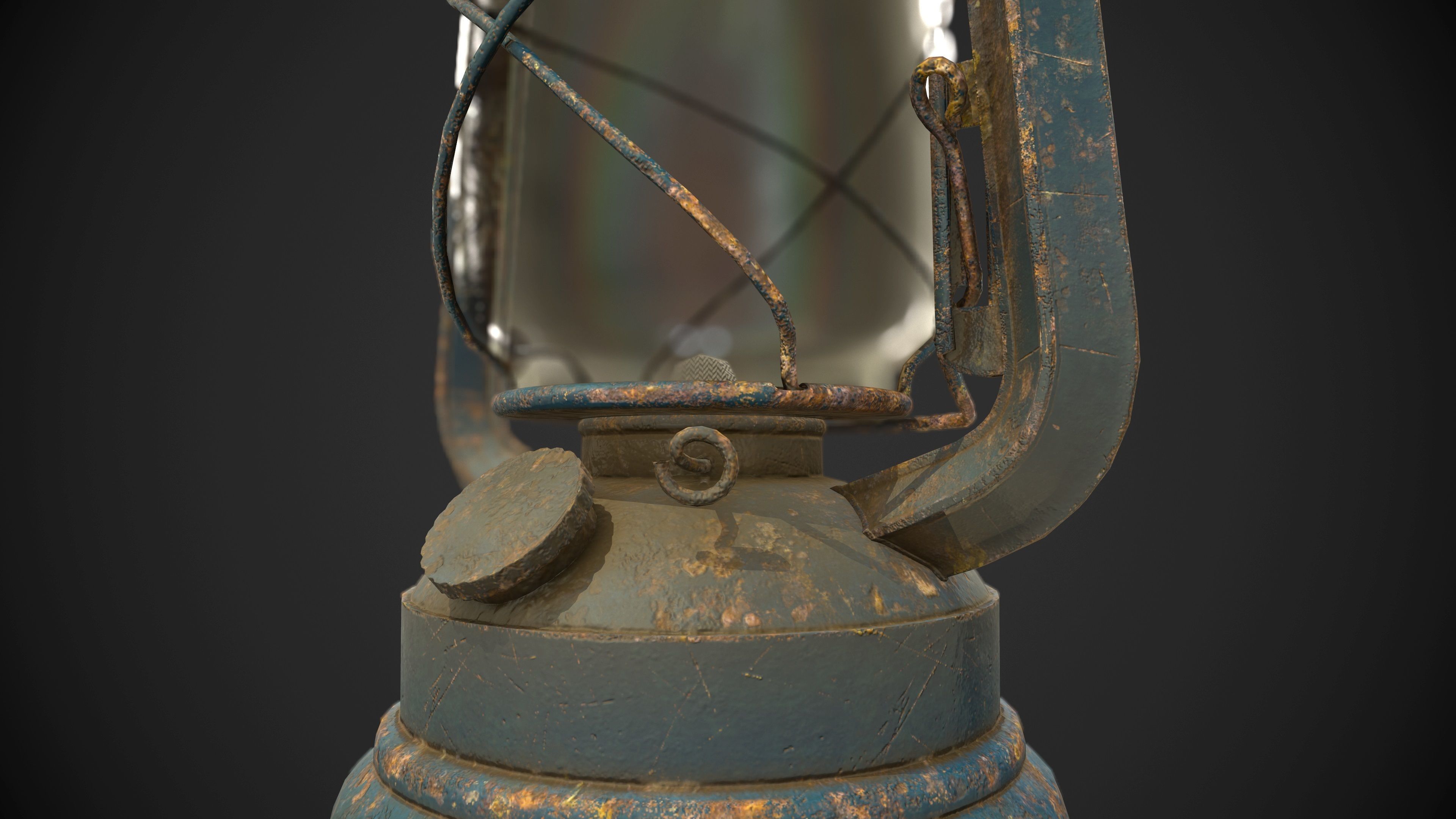 Old Rusty Oil Lantern Low-poly 3D model_7