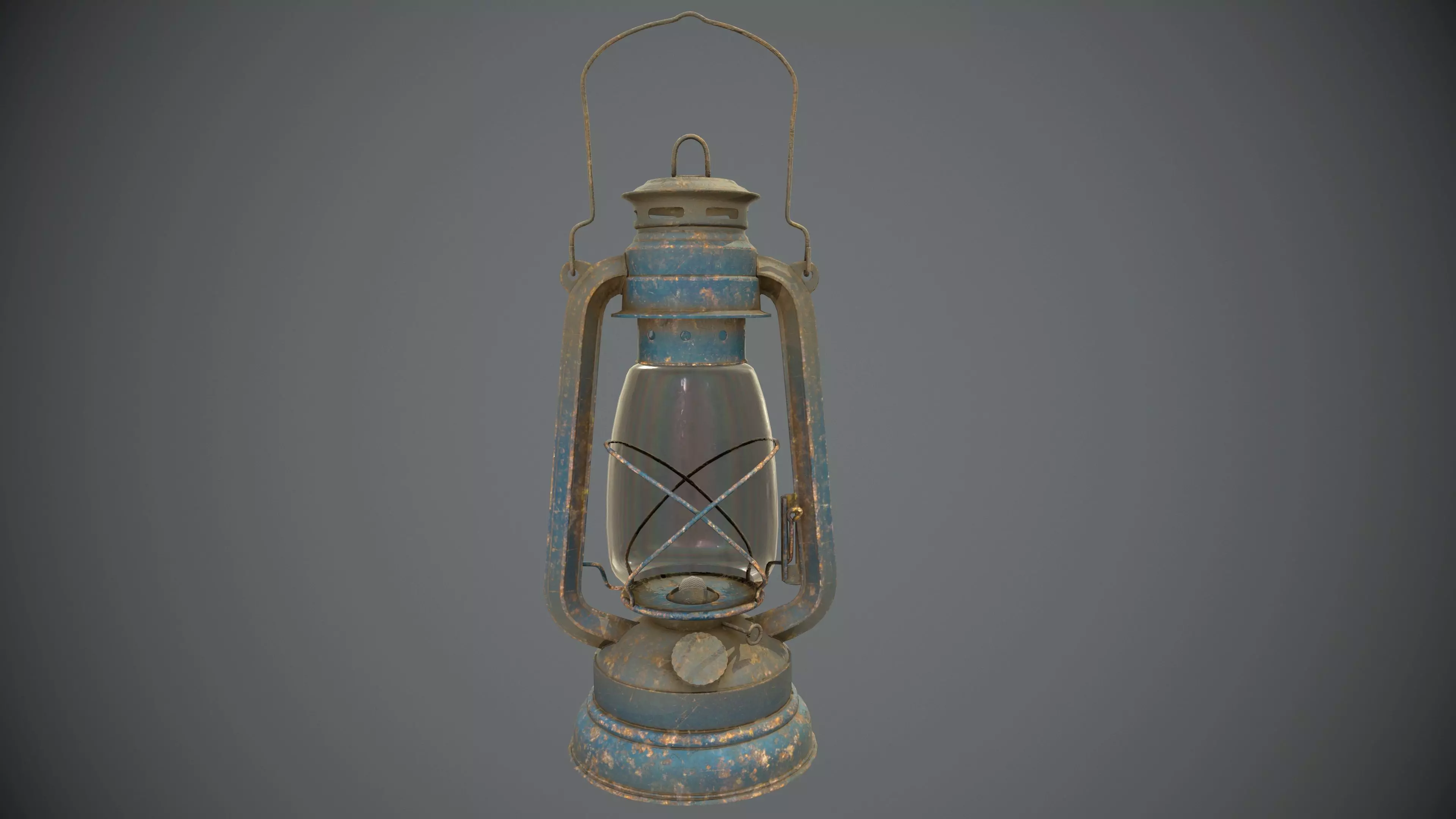 Old Rusty Oil Lantern Low-poly 3D model_0