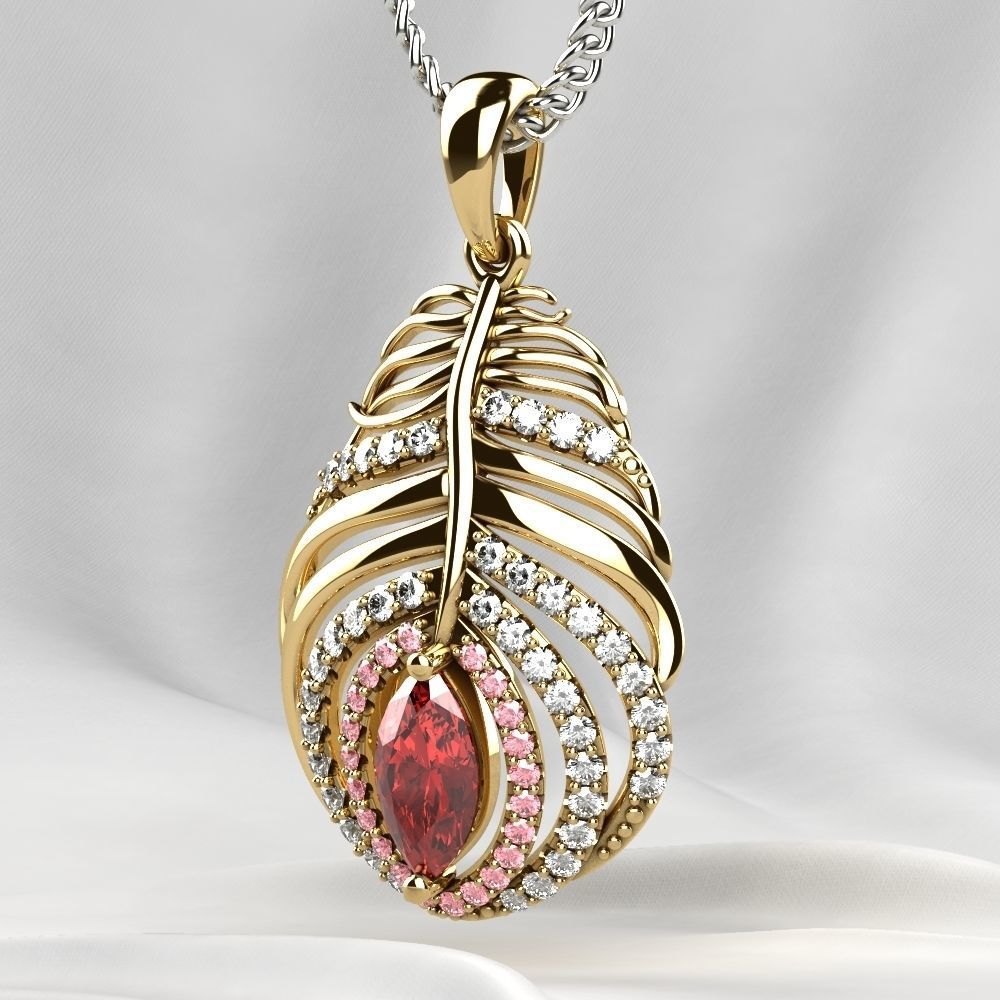 Feather Ruby Marquise Gold Pendant 3D print model_13