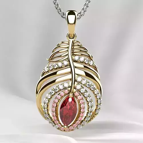 Feather Ruby Marquise Gold Pendant