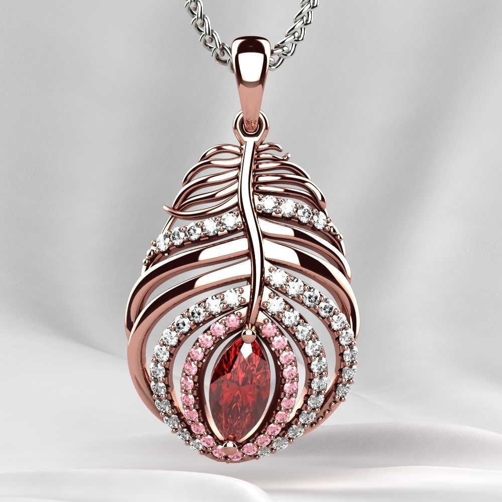 Feather Ruby Marquise Gold Pendant 3D print model_4