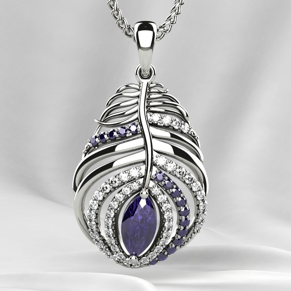 Feather Ruby Marquise Gold Pendant 3D print model_8