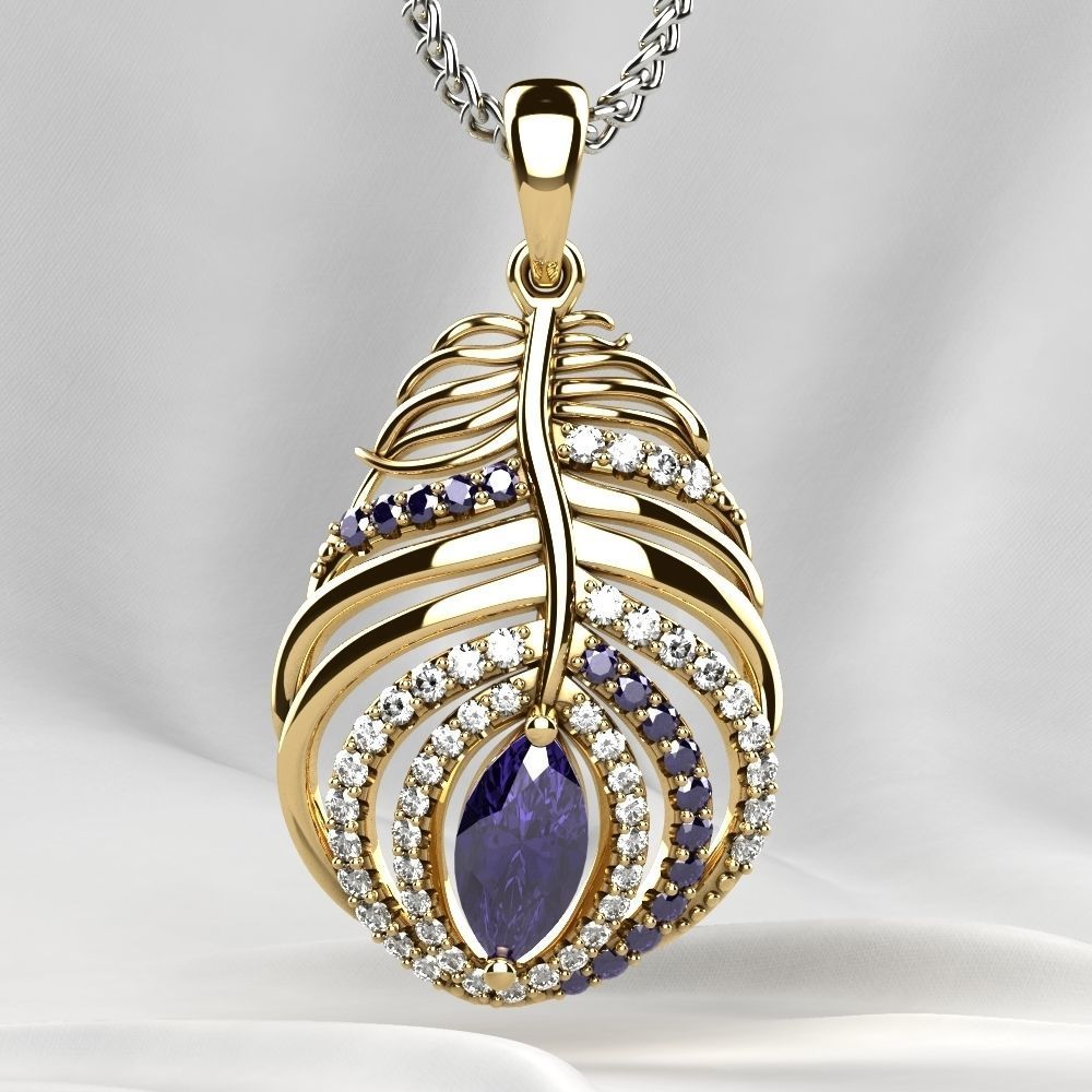 Feather Ruby Marquise Gold Pendant 3D print model_3