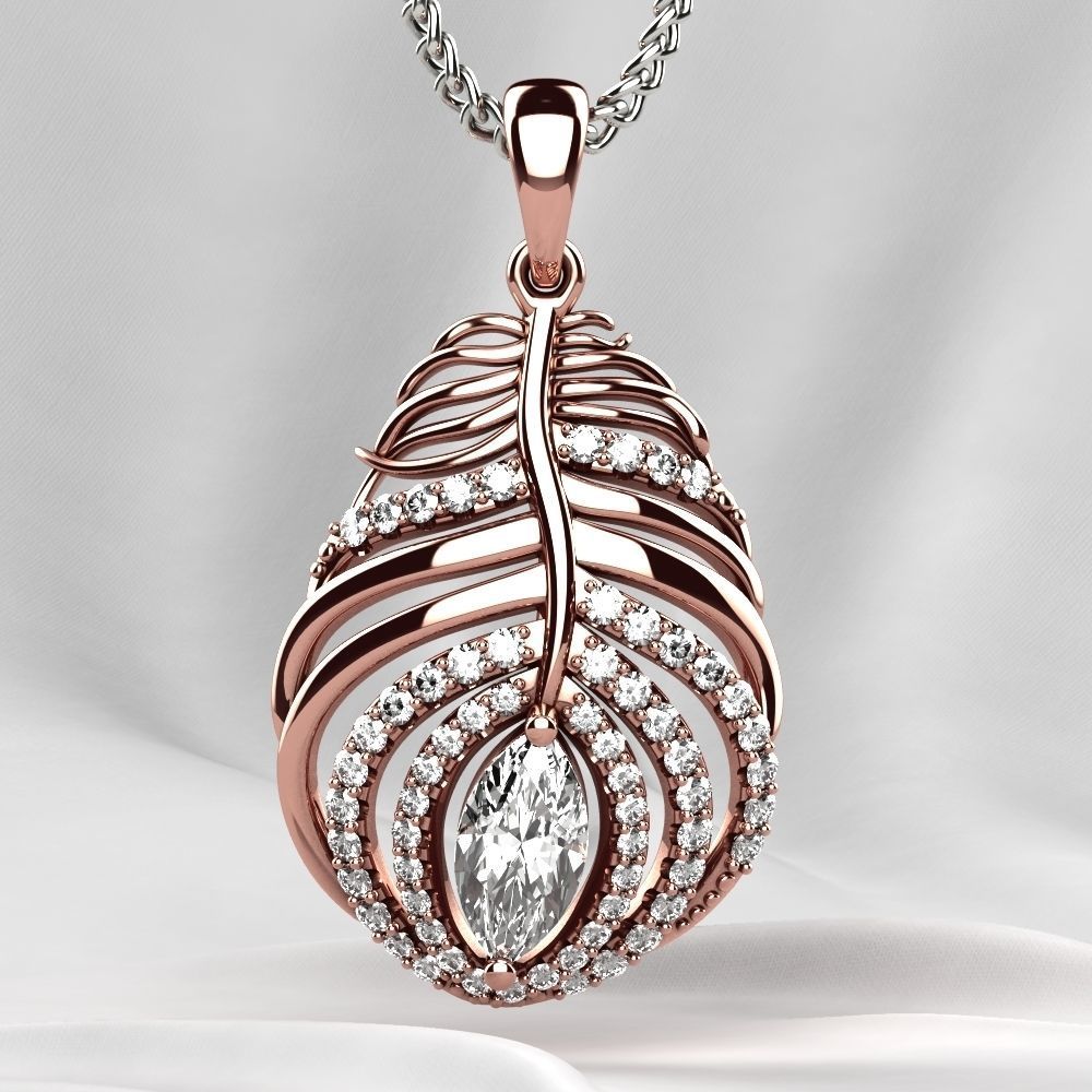 Feather Ruby Marquise Gold Pendant 3D print model_5