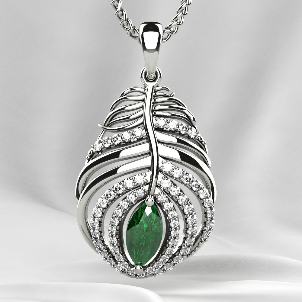 Feather Ruby Marquise Gold Pendant 3D print model_17