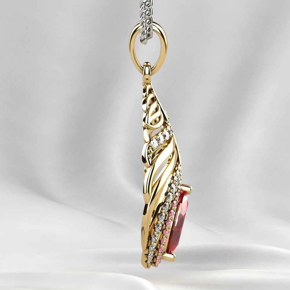 Feather Ruby Marquise Gold Pendant 3D print model_9