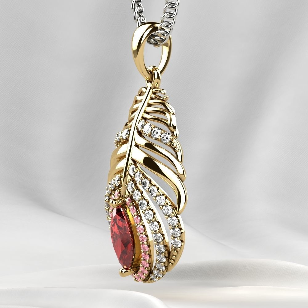 Feather Ruby Marquise Gold Pendant 3D print model_14