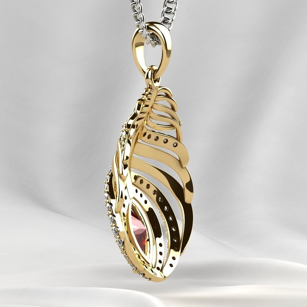 Feather Ruby Marquise Gold Pendant 3D print model_16