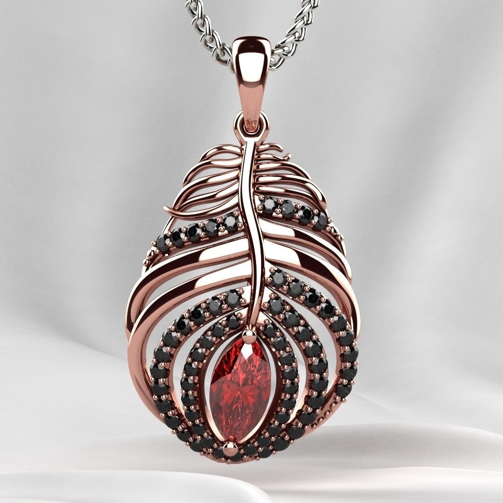 Feather Ruby Marquise Gold Pendant 3D print model_6