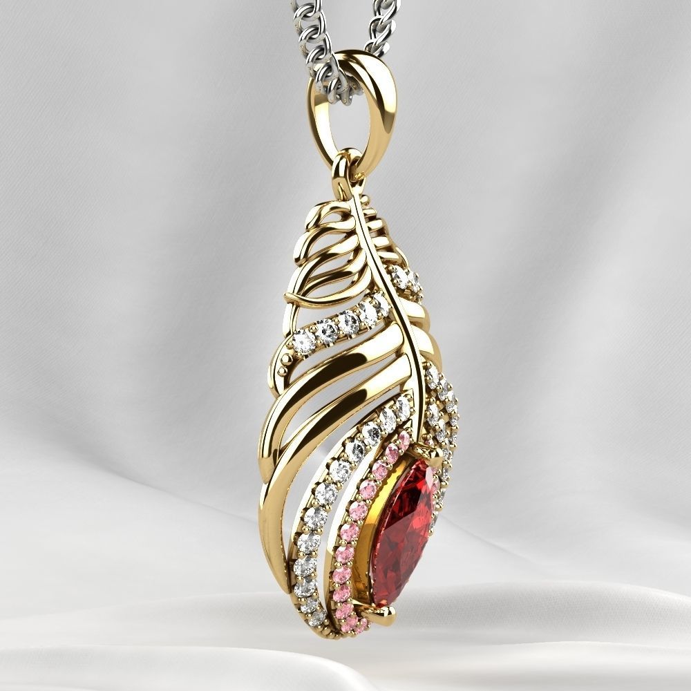 Feather Ruby Marquise Gold Pendant 3D print model_10