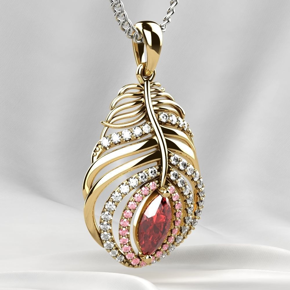 Feather Ruby Marquise Gold Pendant 3D print model_11