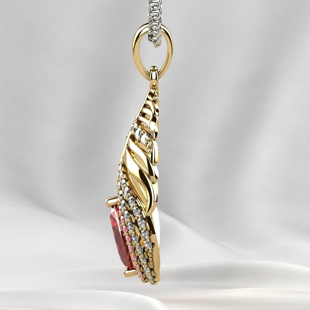 Feather Ruby Marquise Gold Pendant 3D print model_15