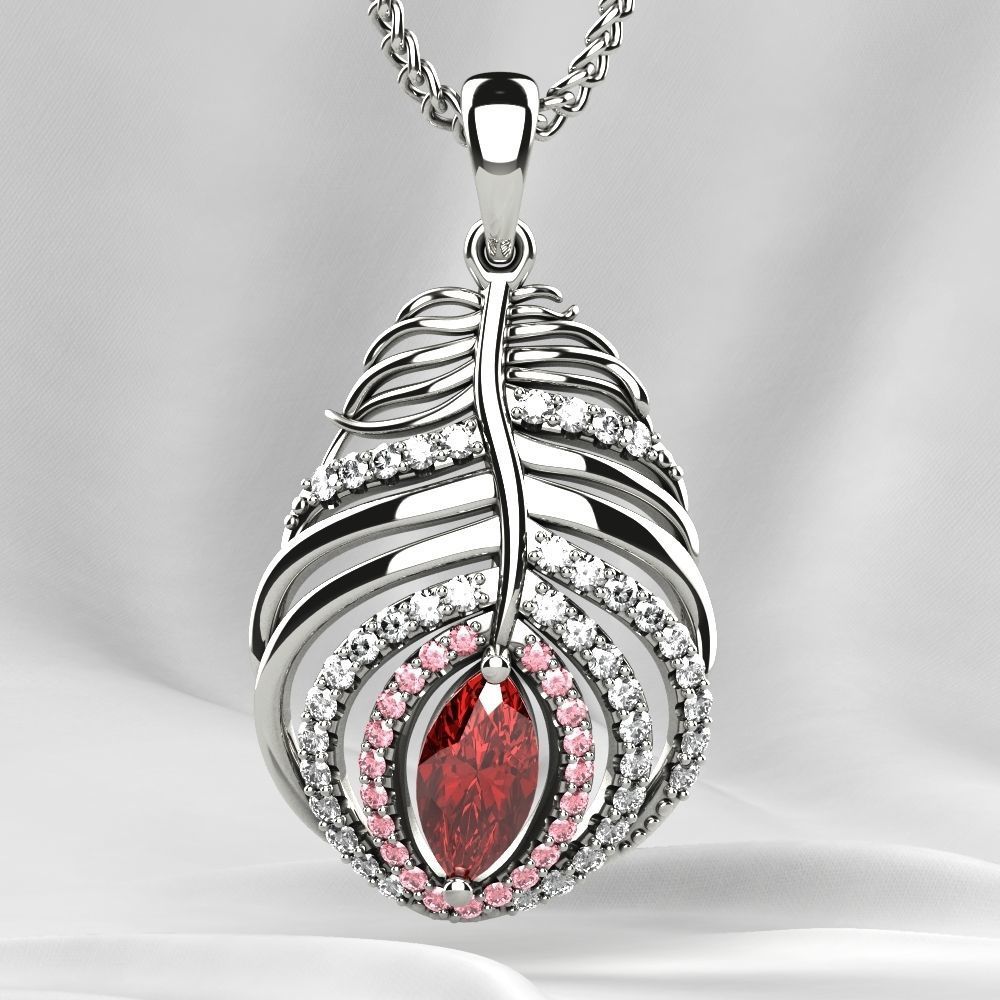 Feather Ruby Marquise Gold Pendant 3D print model_7