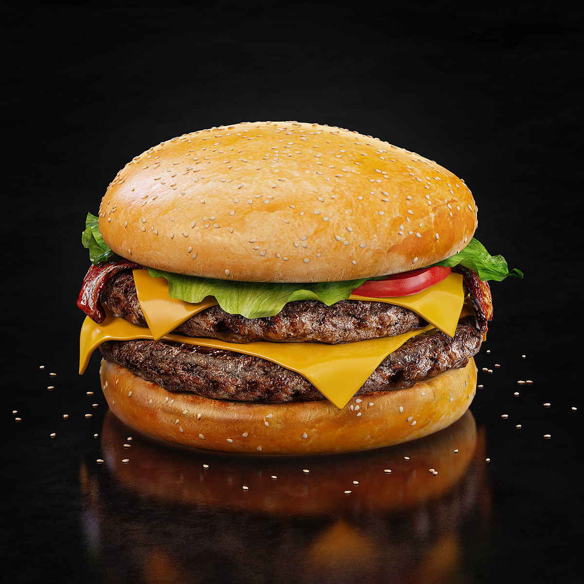 Double Cheeseburger HQ 3D model_2