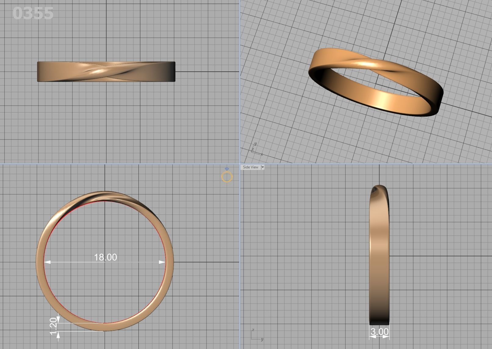 Mobius Wedding Ring 3mm wide band 3dmodel  3D print model_16