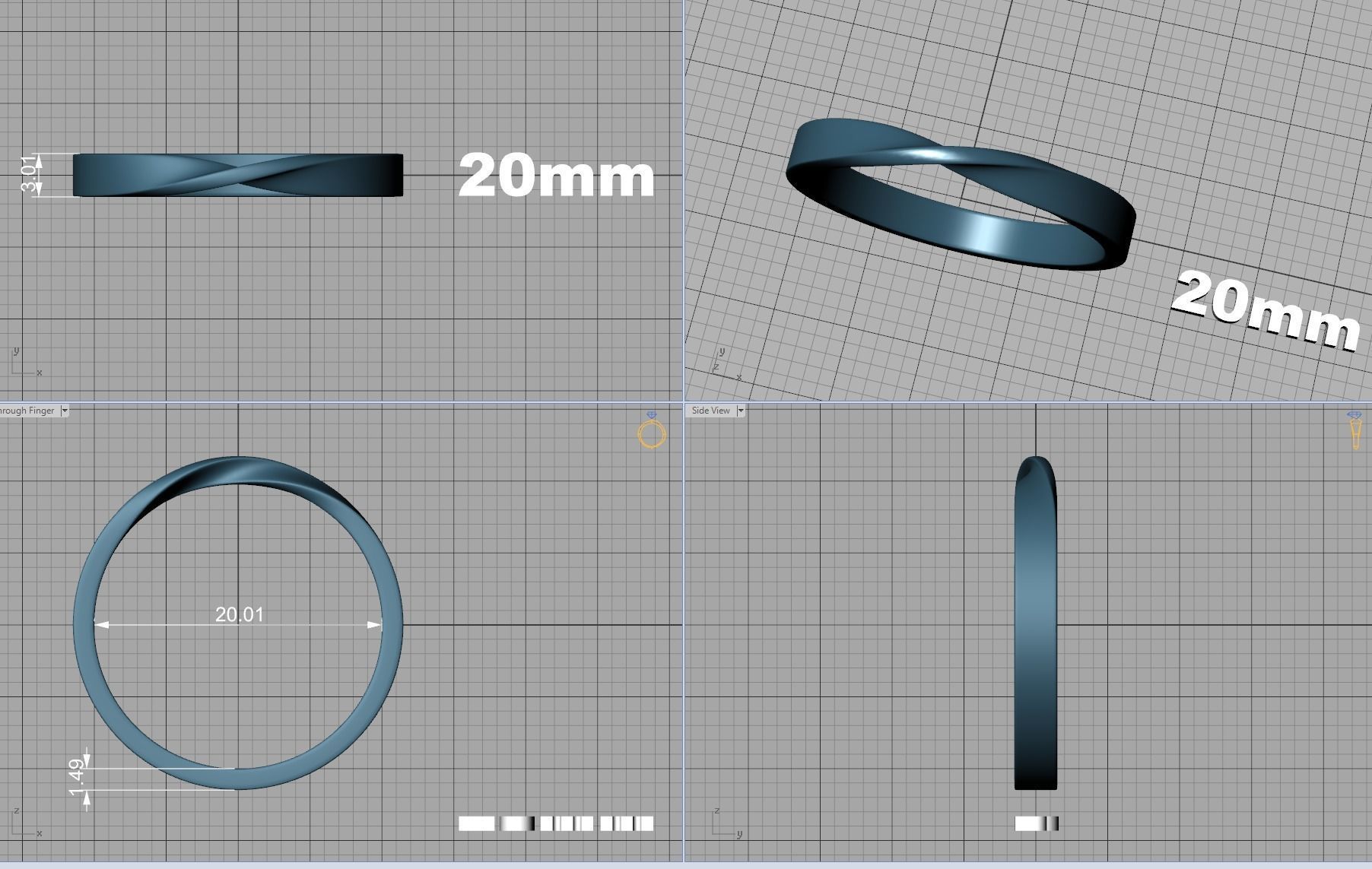 Mobius Wedding Ring 3mm wide band 3dmodel  3D print model_14