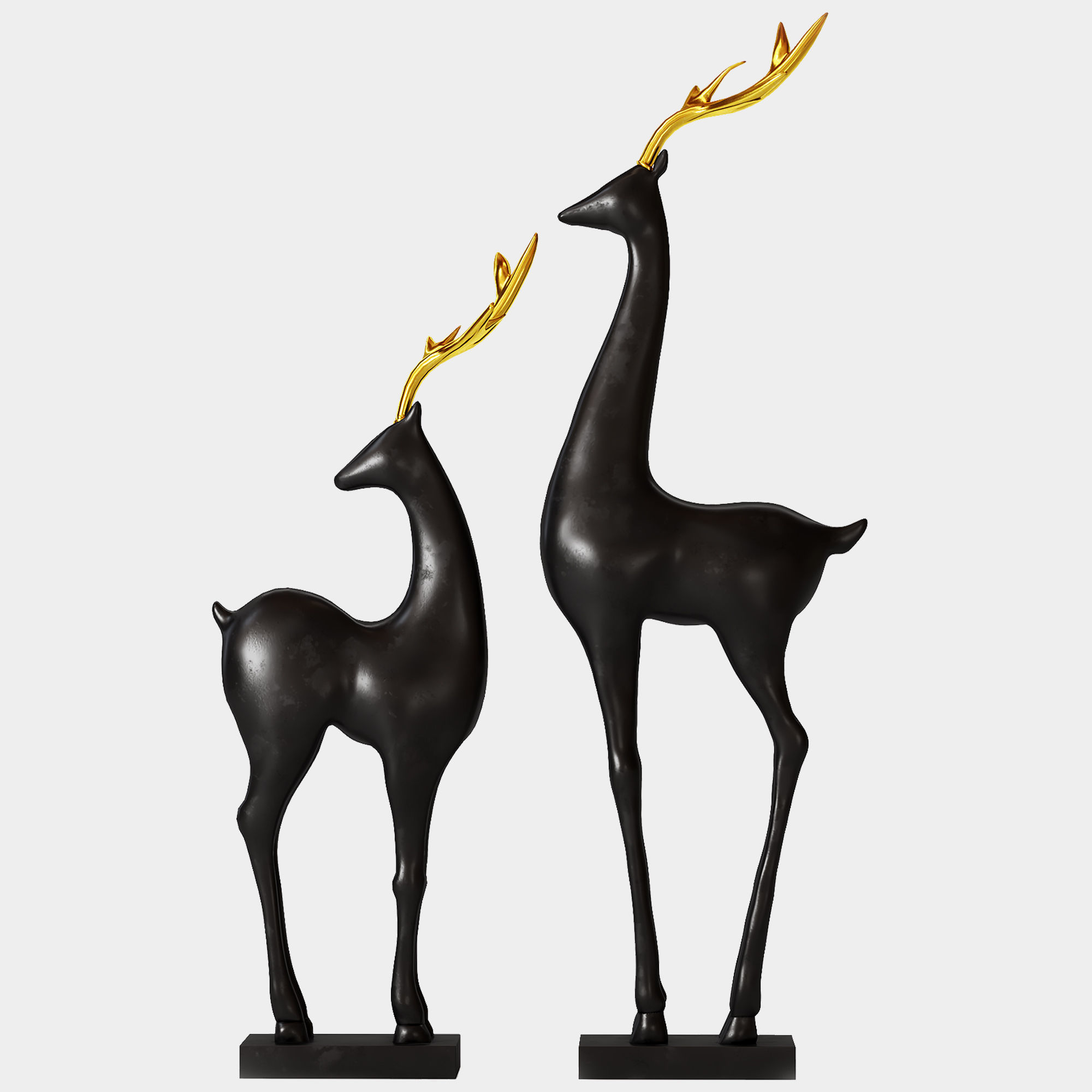 Deer-statue-black-gold pair of deer sculptures 3D model_1