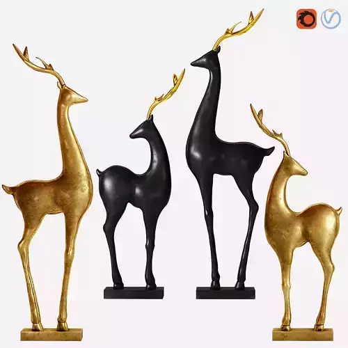 Deer-statue-black-gold pair of deer sculptures