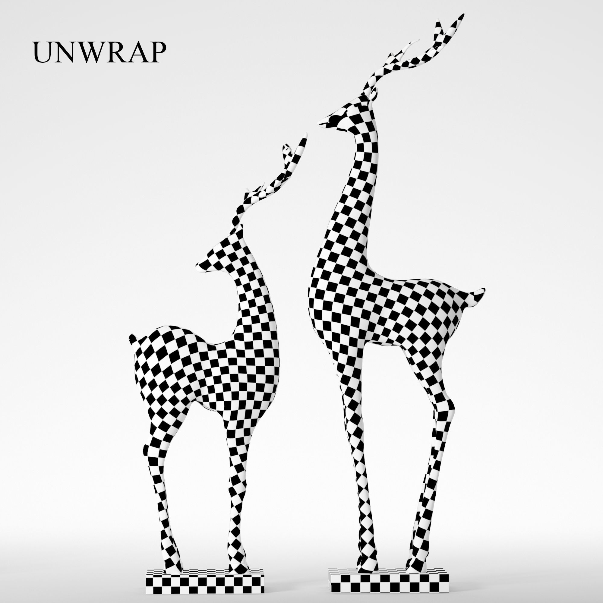 Deer-statue-black-gold pair of deer sculptures 3D model_3