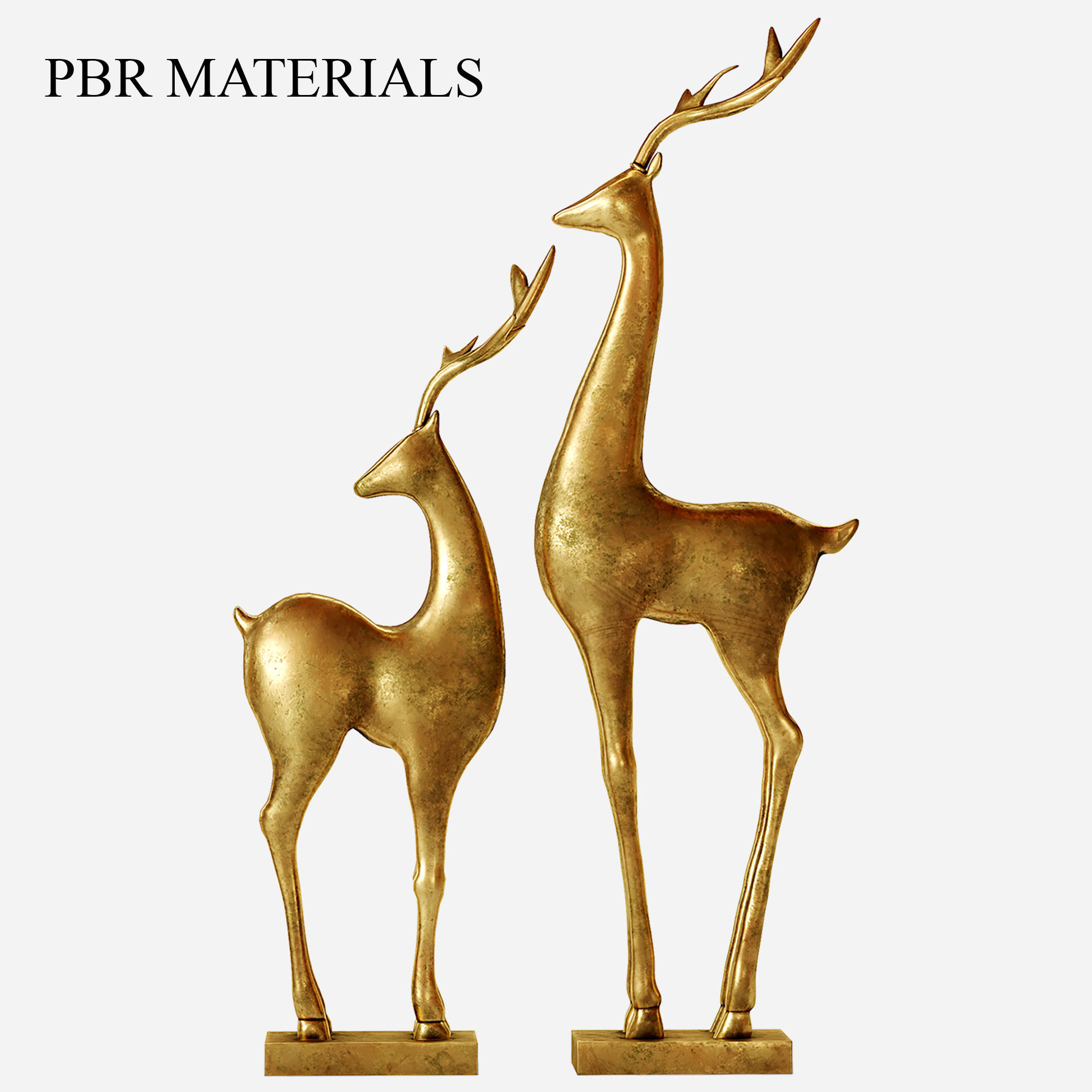 Deer-statue-black-gold pair of deer sculptures 3D model_2
