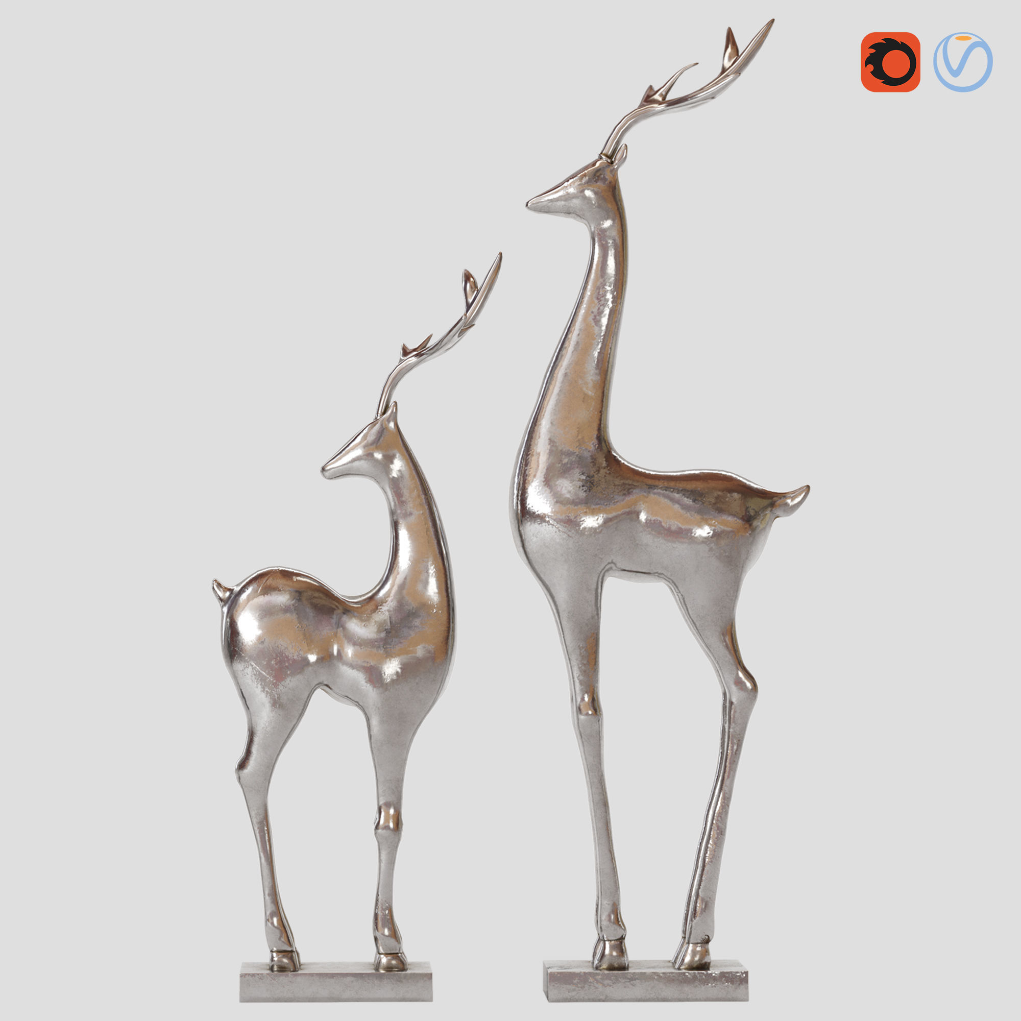 Deer-statue-silver-cooper silver deer figurines 3D model_3