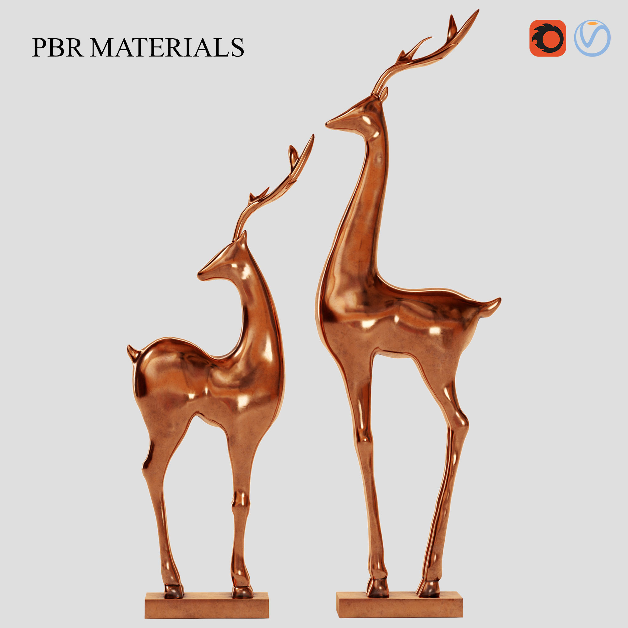 Deer-statue-silver-cooper silver deer figurines 3D model_1