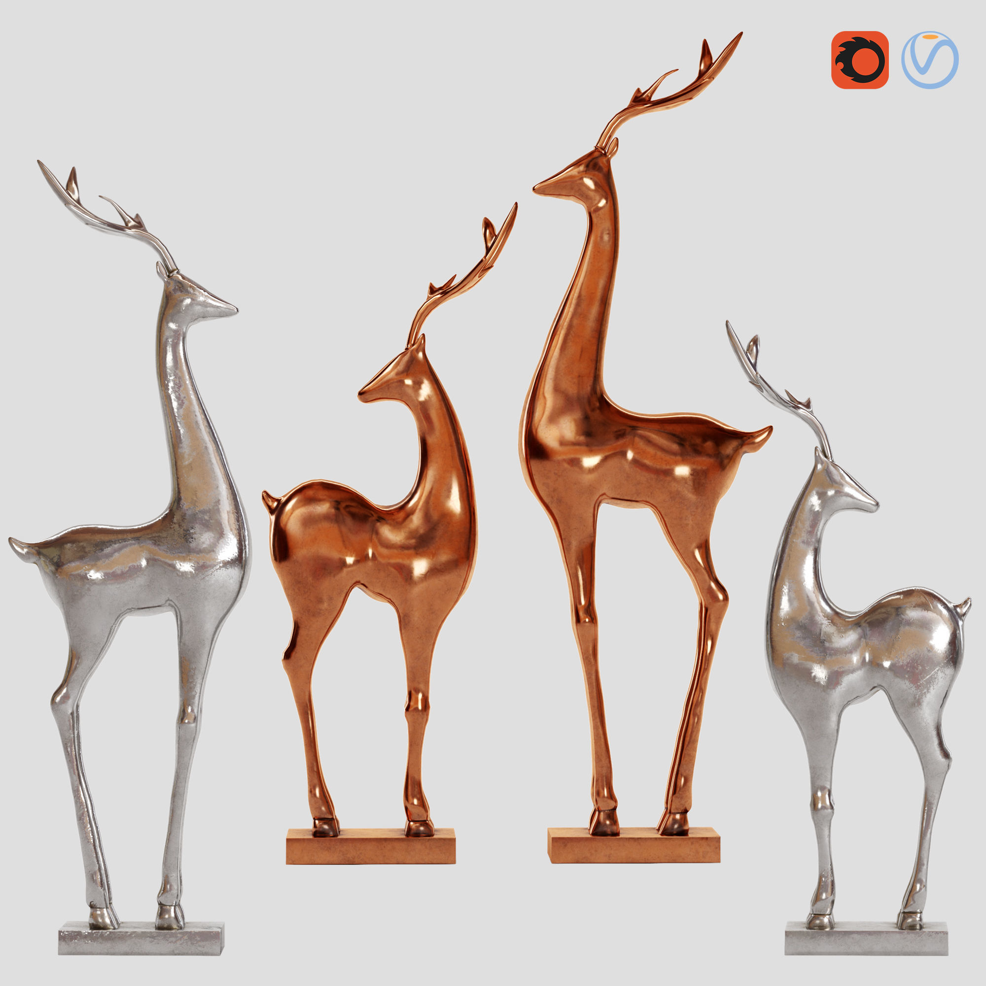Deer-statue-silver-cooper silver deer figurines 3D model_6