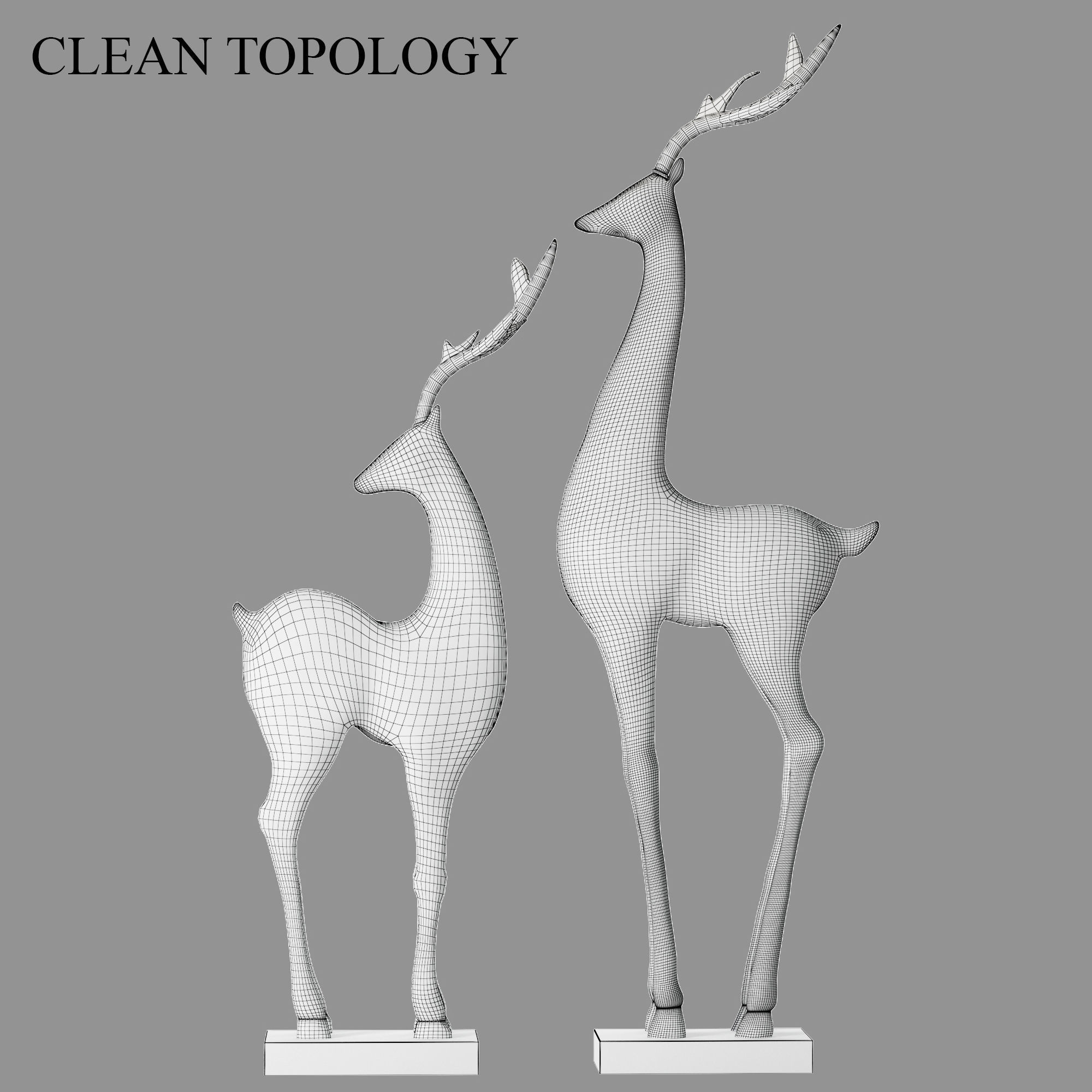 Deer-statue-silver-cooper silver deer figurines 3D model_8