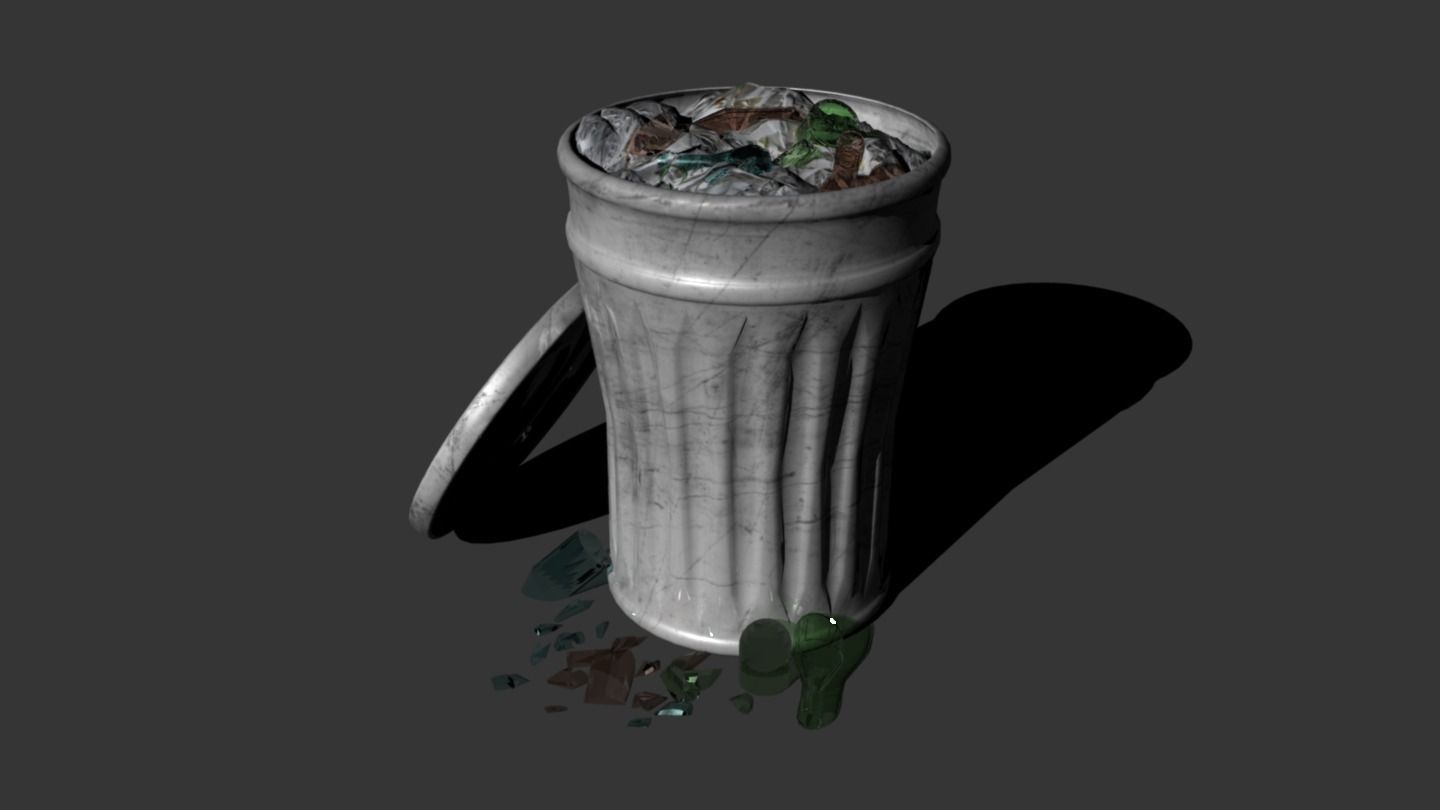 OutDoor Street Bin with Broken Glass - GAME READY Free low-poly 3D model_1