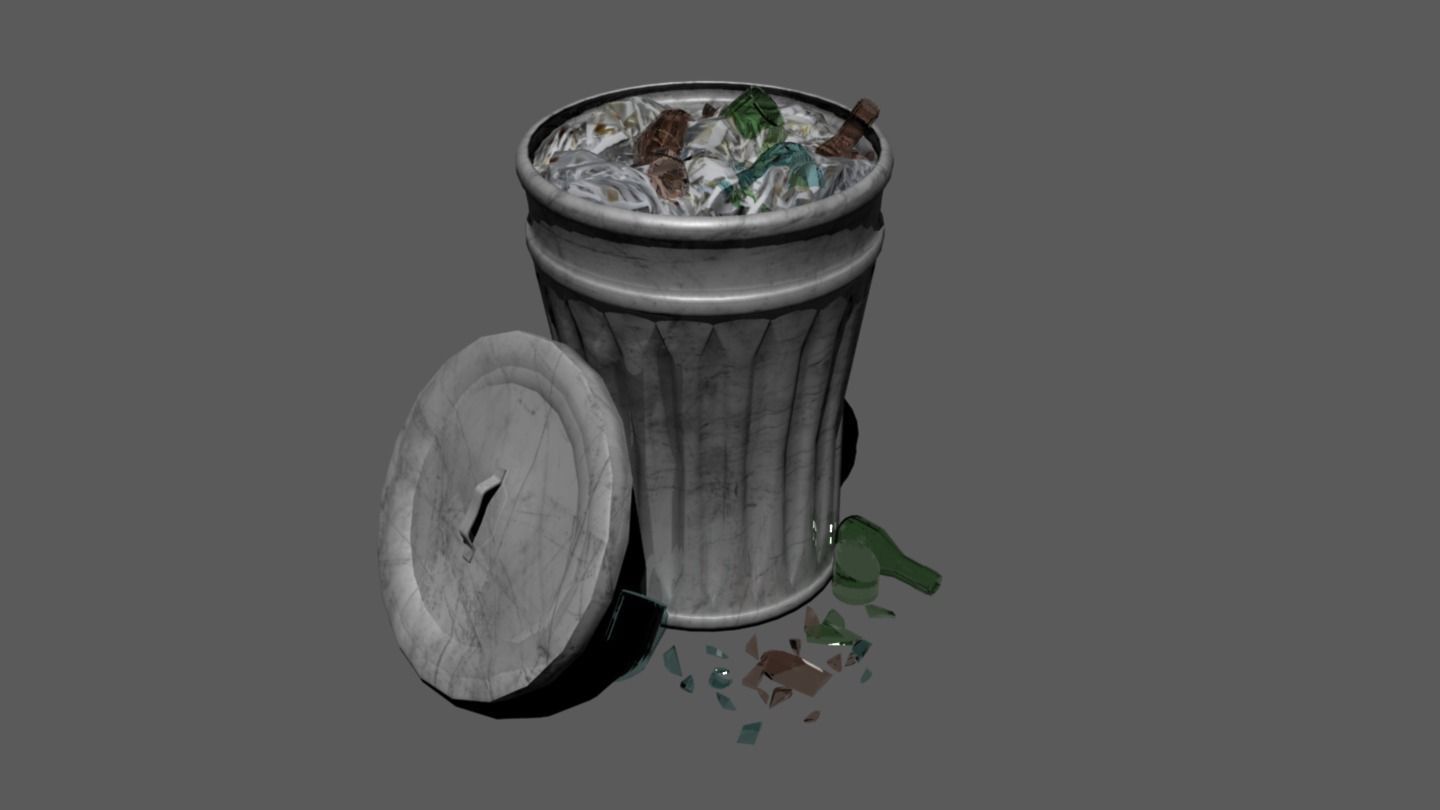 OutDoor Street Bin with Broken Glass - GAME READY Free low-poly 3D model_0