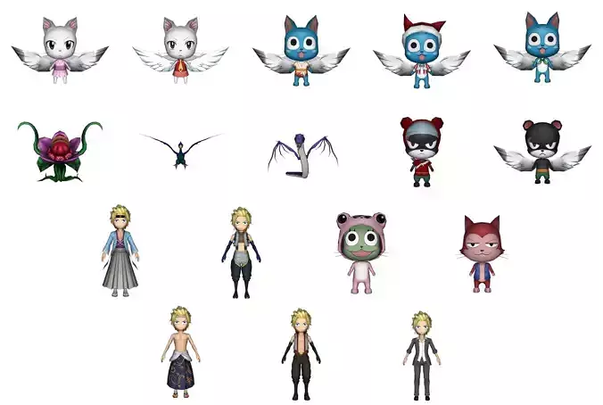Collection Game ready pack 1 group of characters with different facial expressions