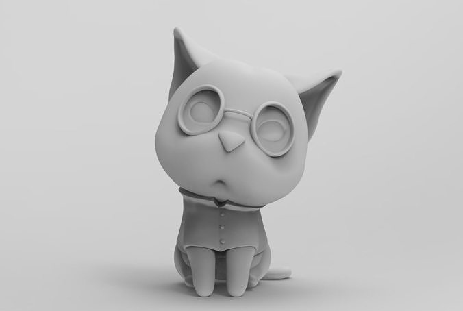 Cat high-poly with glasses and tie 3D print model