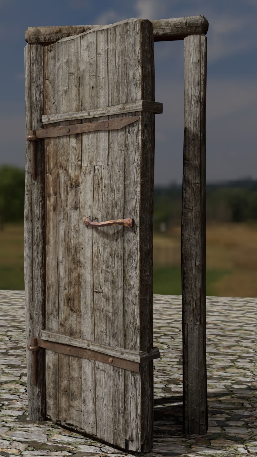  Simple Old Wooden planks Door -Low Poly  Low-poly 3D model_2