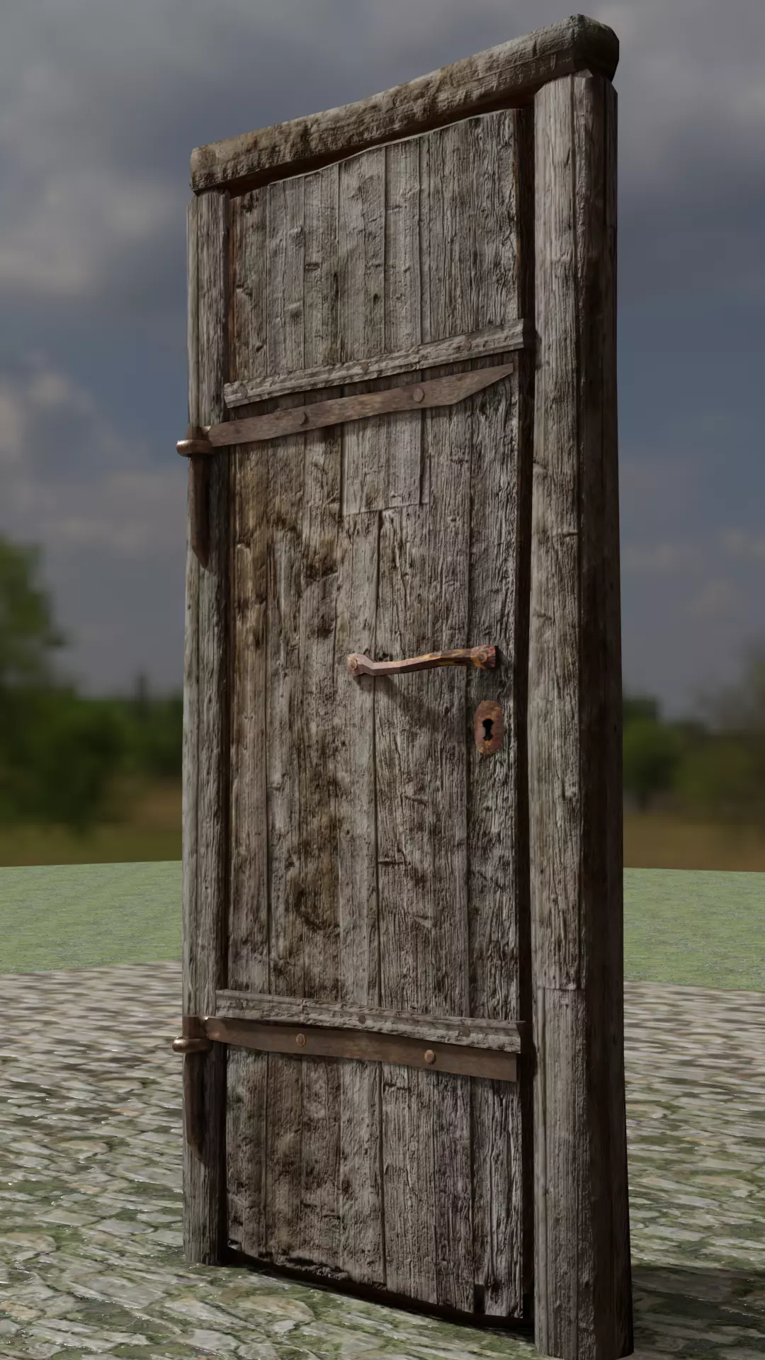  Simple Old Wooden planks Door -Low Poly  Low-poly 3D model_0