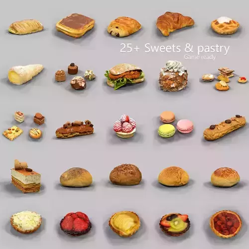 25 Sweets and Pastry Collection Low-poly 3D model