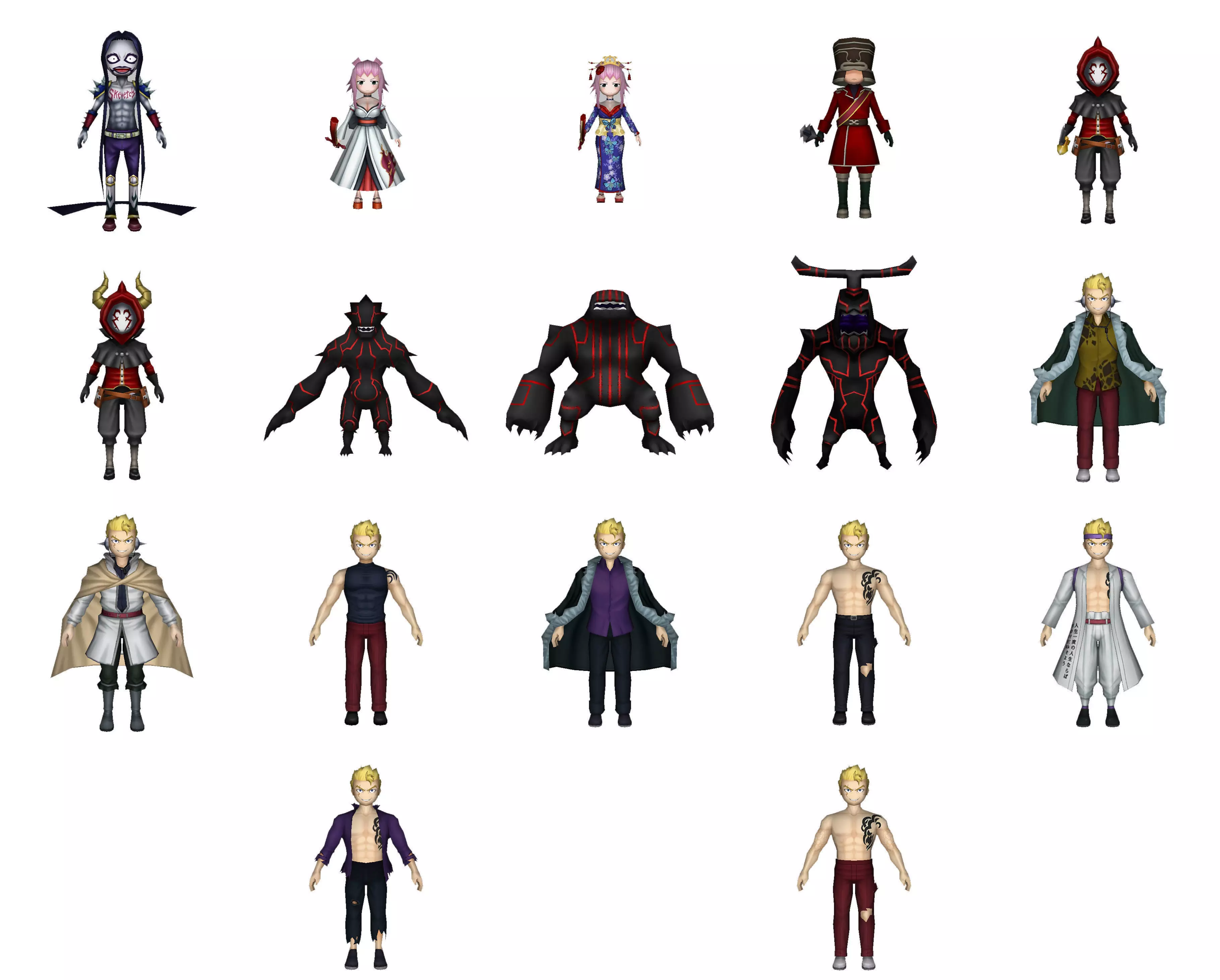 Collection Game ready pack 4 naruto shippuden characters Low-poly 3D model