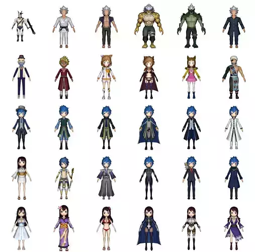 Collection Game ready pack 5 final fantasy xiv character set Low-poly 3D model