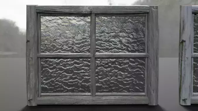 Painted Wooden Old Window -Mid Poly 3D model