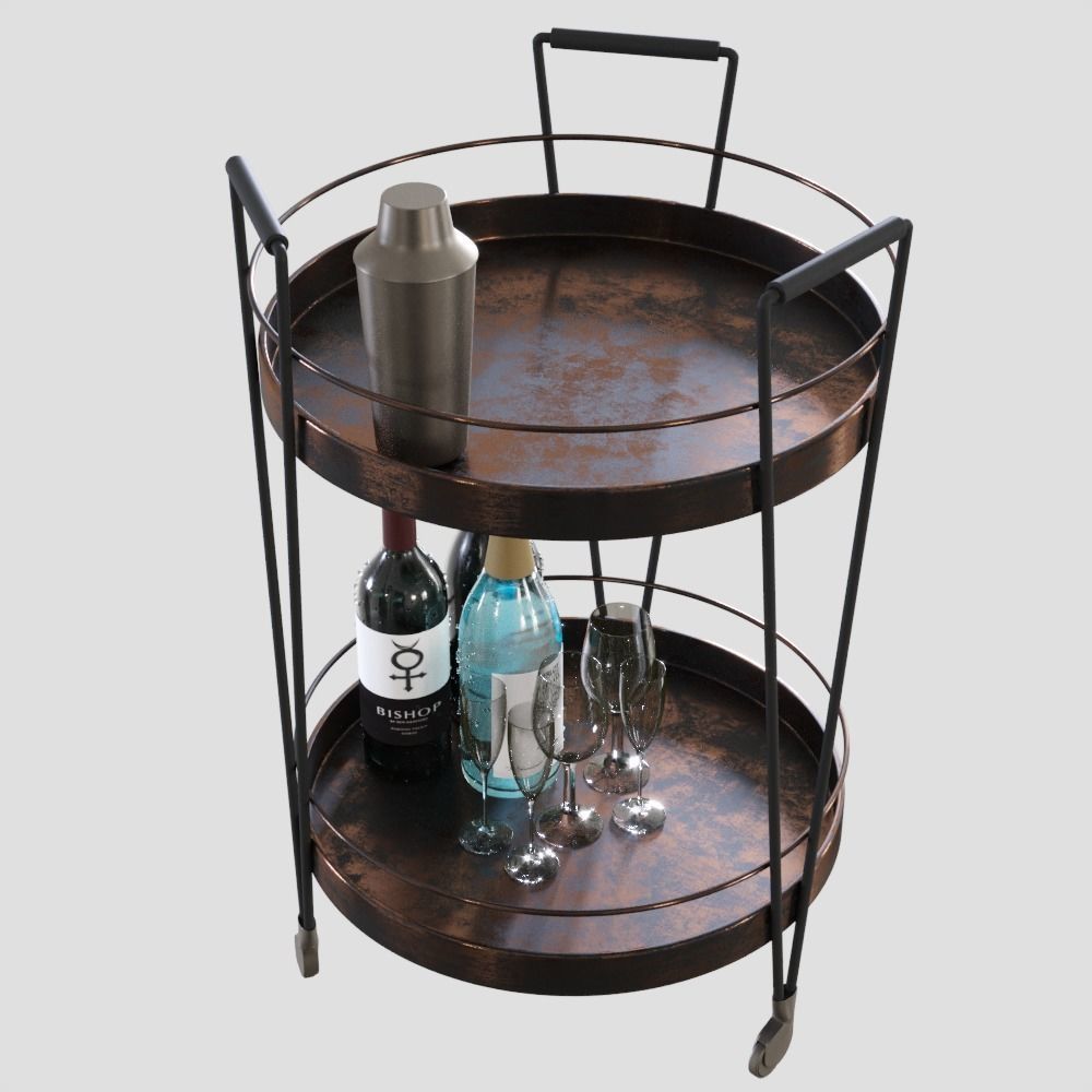 Serving trolley with decor Low-poly 3D model_5