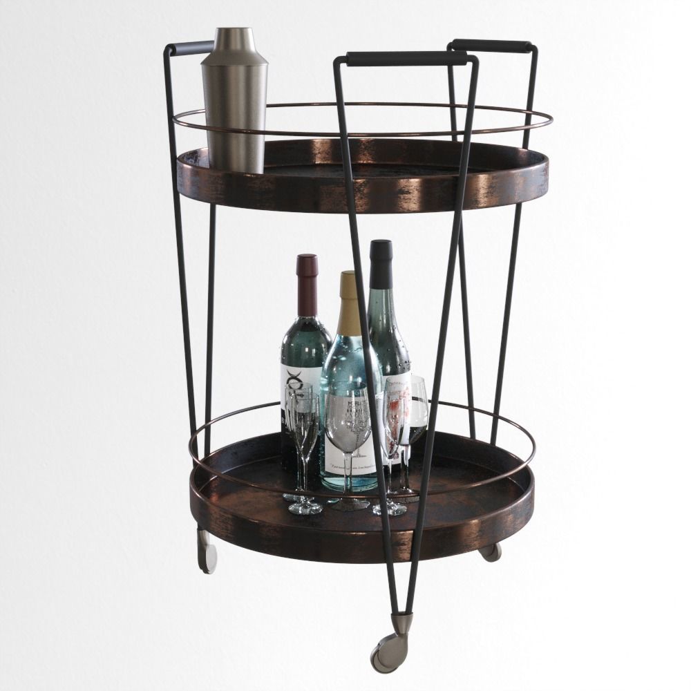 Serving trolley with decor Low-poly 3D model_1
