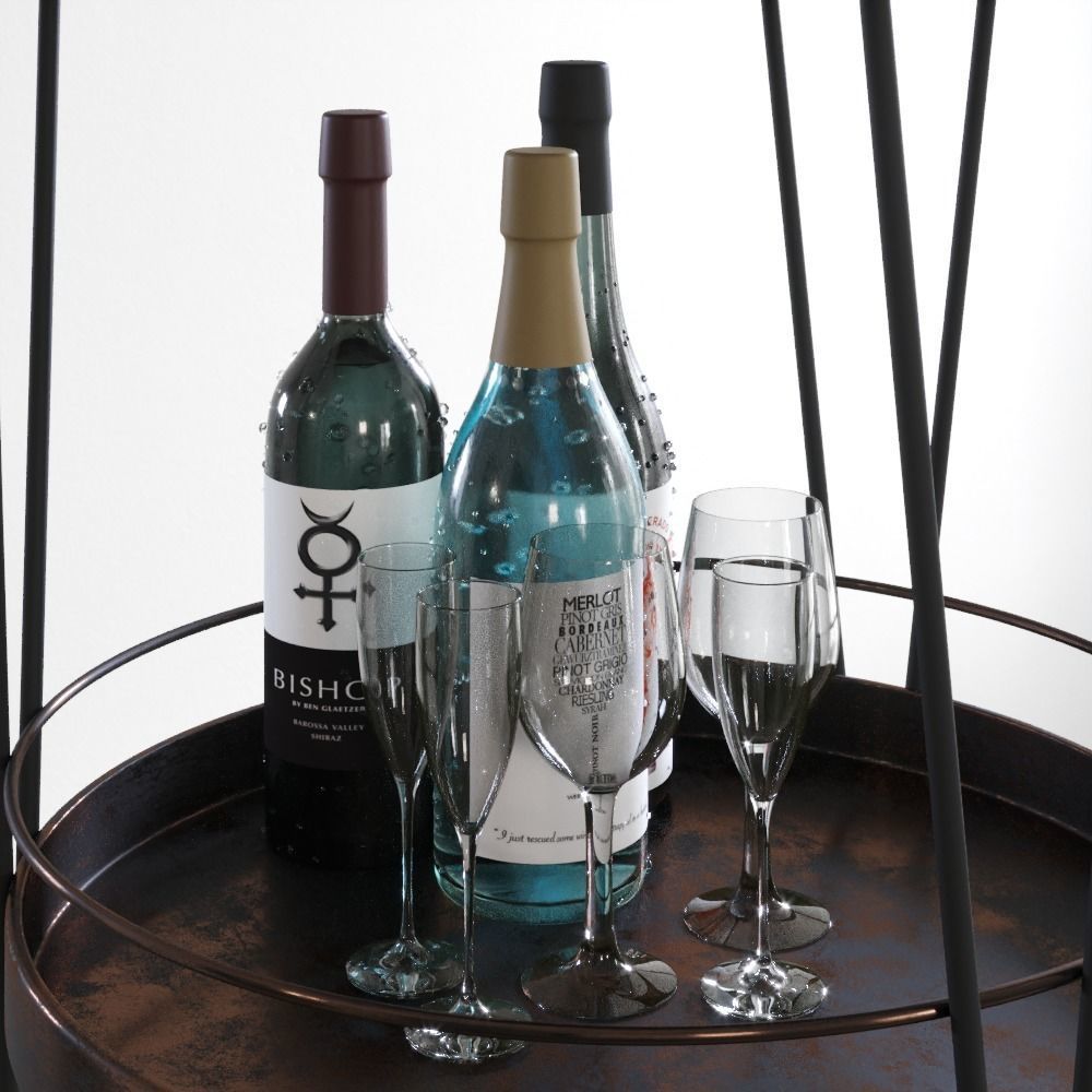 Serving trolley with decor Low-poly 3D model_3