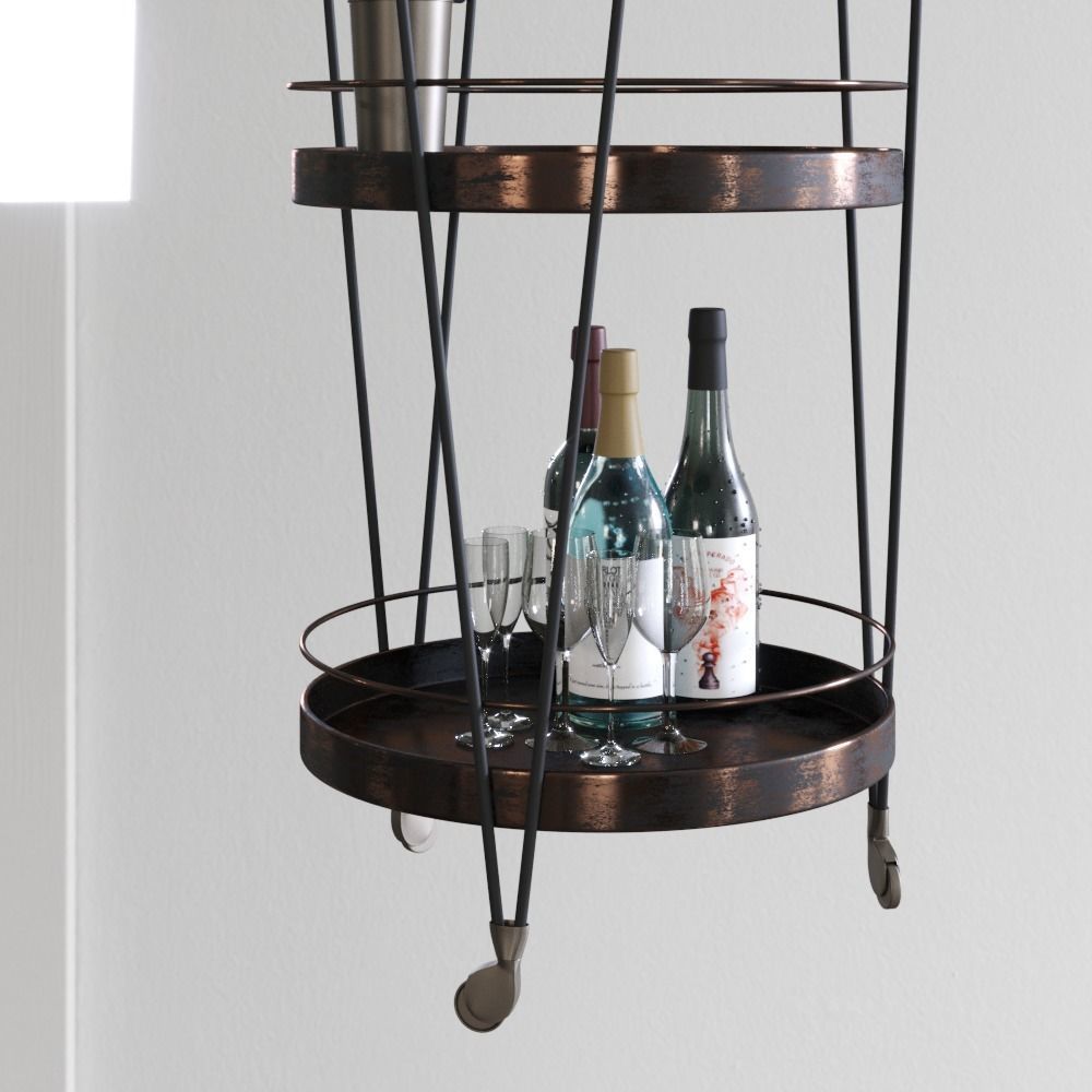 Serving trolley with decor Low-poly 3D model_4