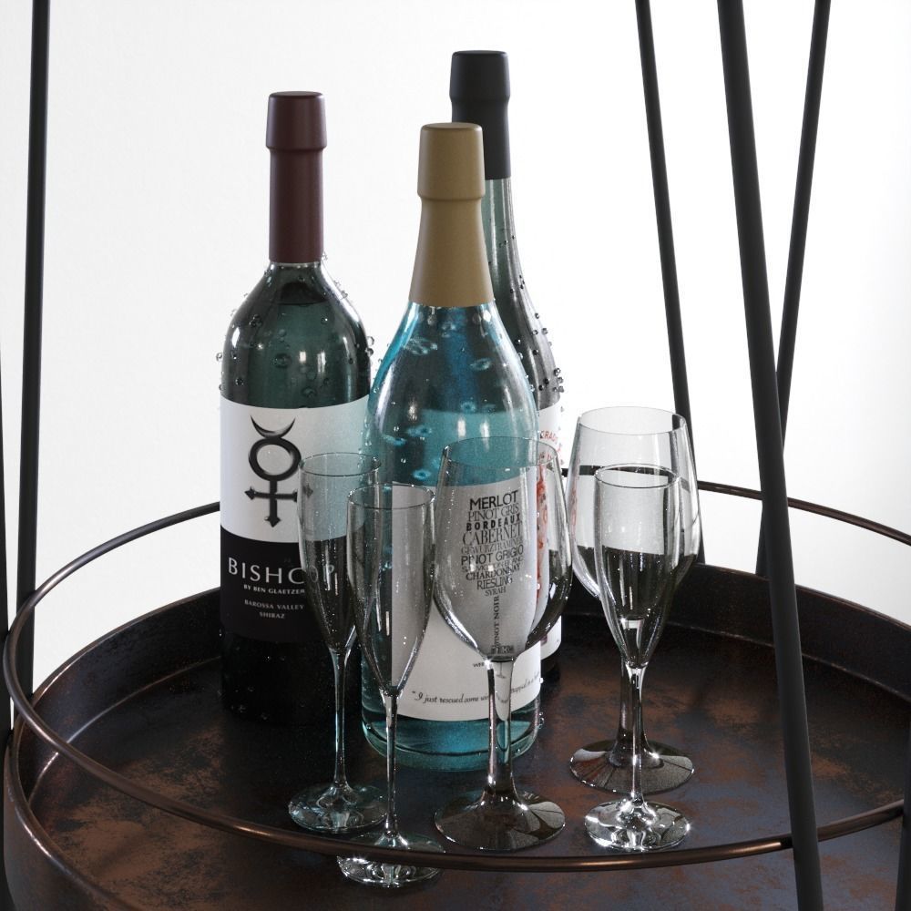 Serving trolley with decor Low-poly 3D model_2