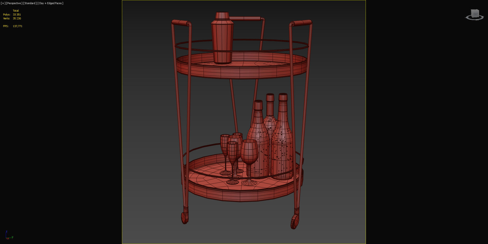 Serving trolley with decor Low-poly 3D model_7