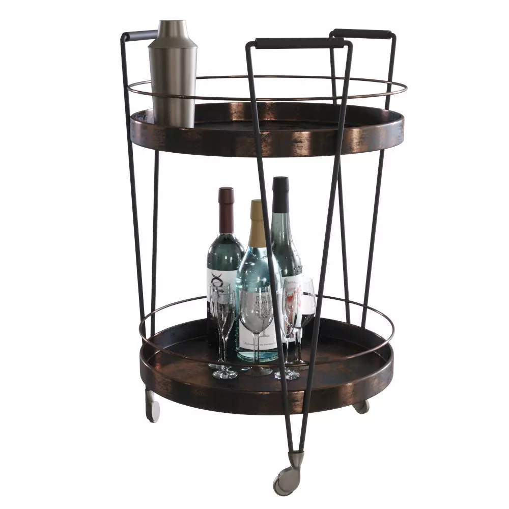 Serving trolley with decor Low-poly 3D model_0