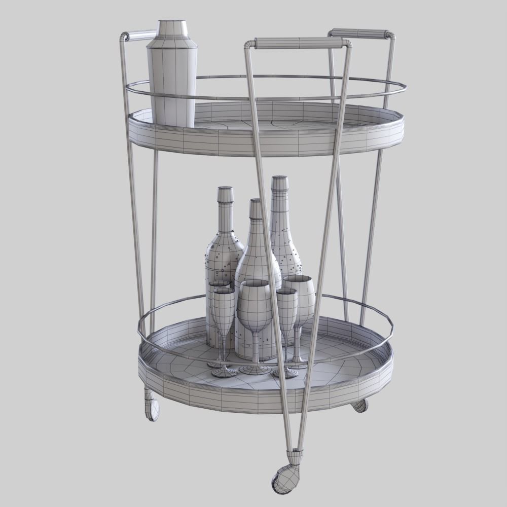 Serving trolley with decor Low-poly 3D model_6