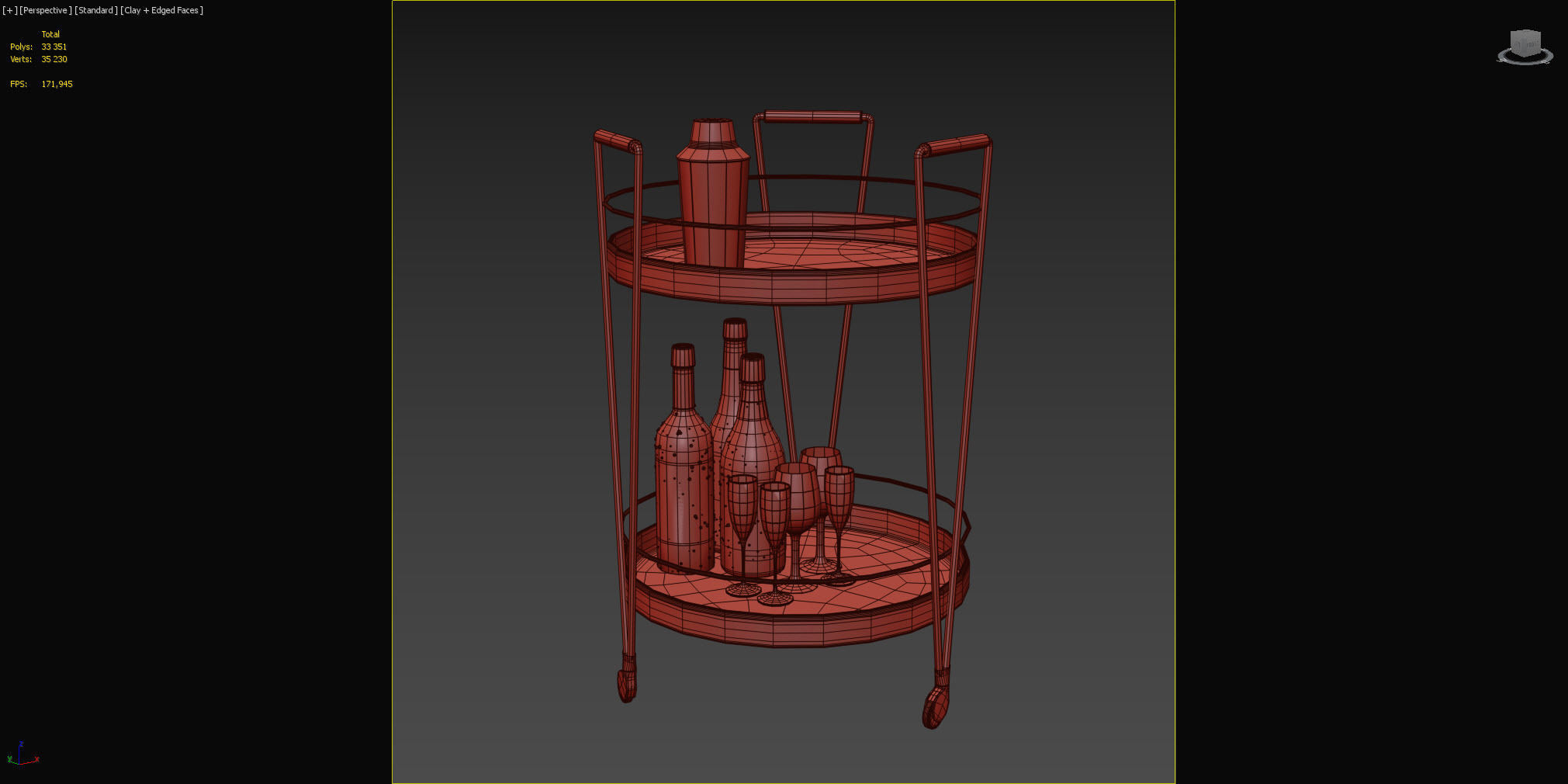 Serving trolley with decor Low-poly 3D model_8