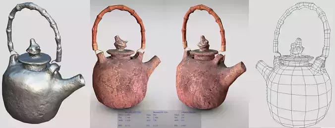 Hand made tea pot with a bamboo handle